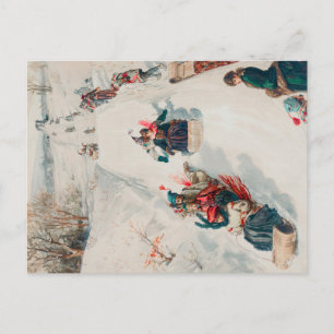 Carte Postale "Tobogganing", Chromolithographie, Louis Prang & C