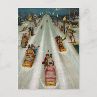 Carte Postale Toboggans La nuit d'hiver