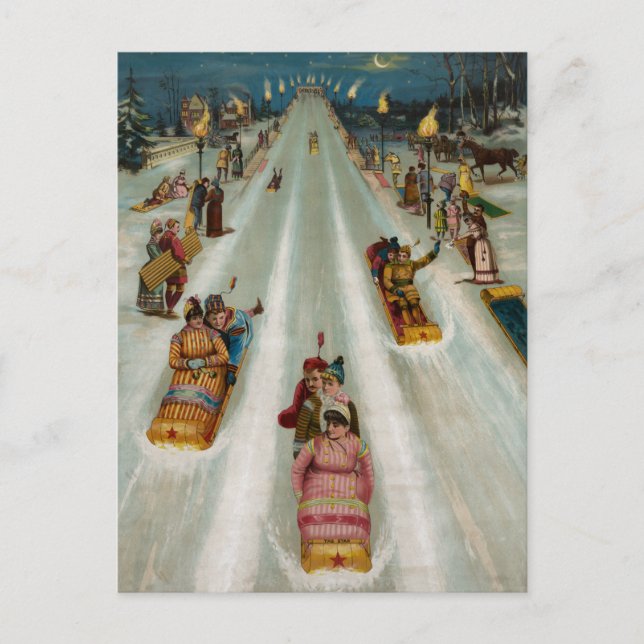 Carte Postale Toboggans La nuit d'hiver (Devant)
