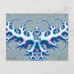 Carte Postale TOBY ~ Conception de fractale 3D blanche et bleue 