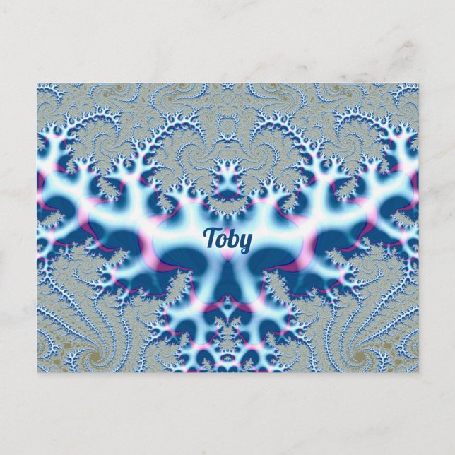 Carte Postale TOBY ~ Conception de fractale 3D blanche et bleue  (Devant)