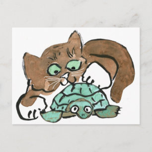 Carte Postale Todd le chaton Brown trouve une tortue