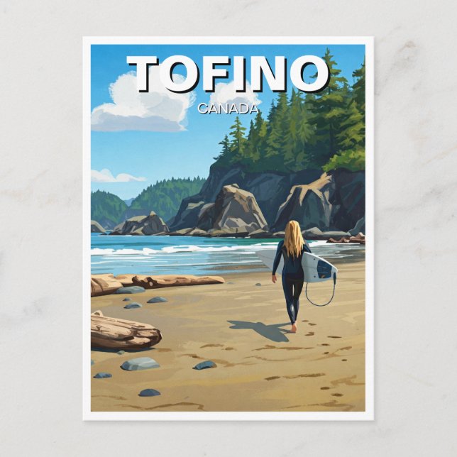 Carte Postale Tofino Canada Surfer sur Beach Travel (Devant)