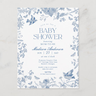 Carte Postale Toile Bleue De Jouy Baby shower Floral Français