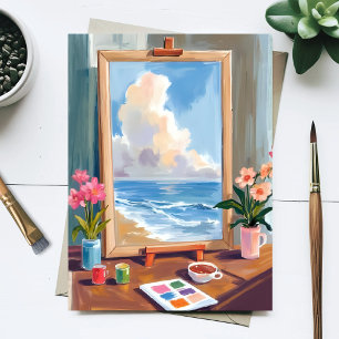 Carte Postale Toile de chevalet de peinture à l'aquarelle d'arti