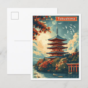 Carte Postale Tokushima Japon Vintage Art Illustration de voyage