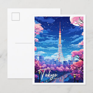Carte Postale Tokyo Japon Vintage Art Illustration de voyage