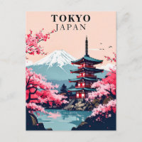 Tokyo Japon Vintage Cherry Blossom Pagoda Voyage