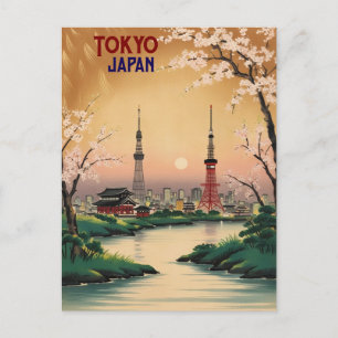 Carte Postale Tokyo Japon Vintage Watercolor Travel