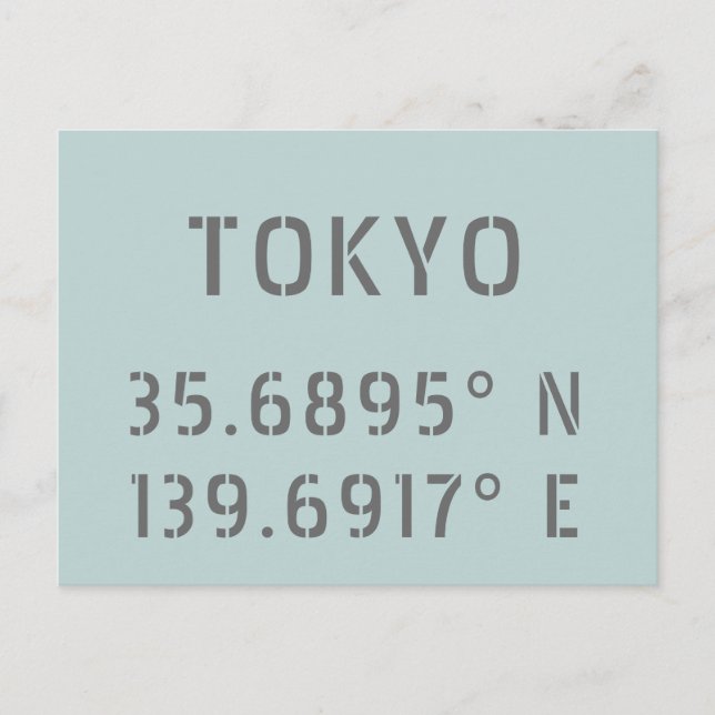 Carte Postale Tokyo Latitude & Longitude (Devant)