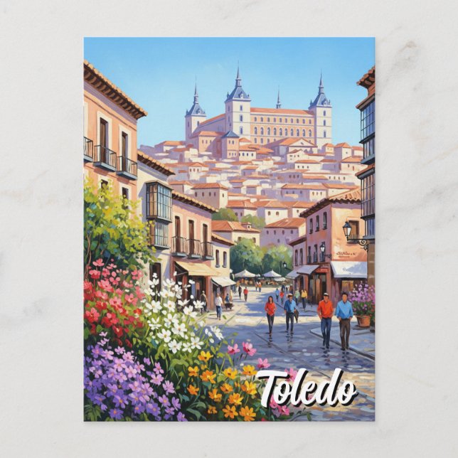 Carte Postale Toledo Espagne Alcazar Fleurs de Voyage (Devant)