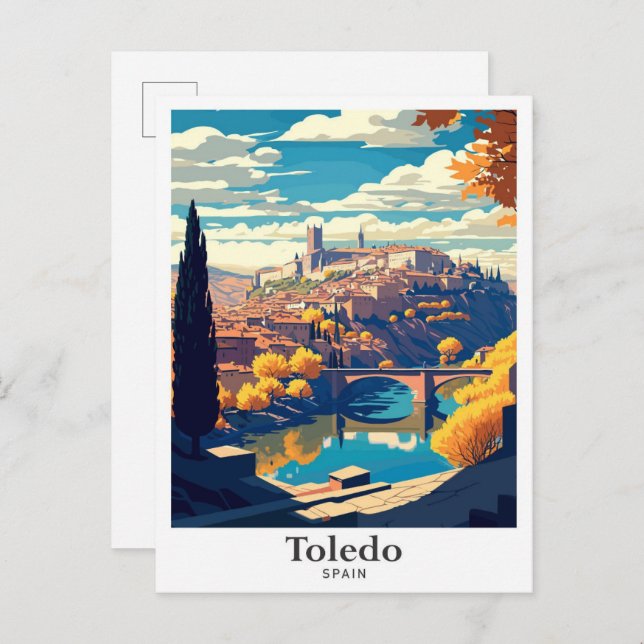 Carte Postale Toledo Espagne Voyage Vintage Illustration (Devant / Derrière)