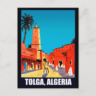 Carte Postale Tolga, Algérie, centre-ville, voyage vintage