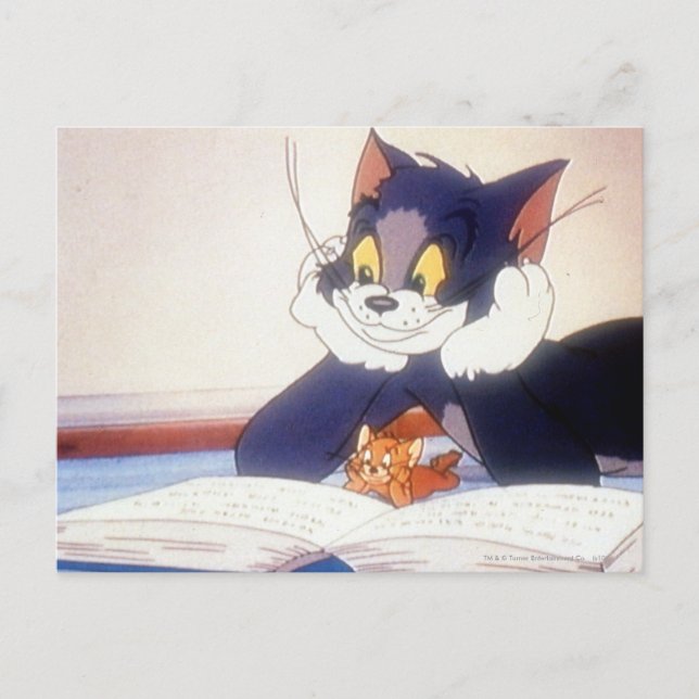 Carte Postale Tom Et Jerry lisent un livre (Devant)