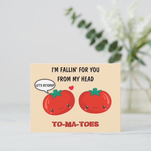 Carte Postale Tomates en amour Cute Romantique Saint Valentin (Debout devant)