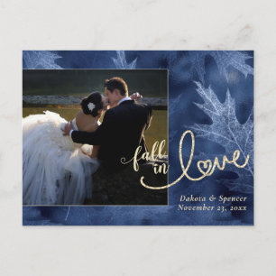 Carte Postale Tomber amoureux de l'automne Navy Blue Gold Merc