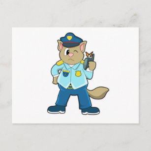 Carte Postale Tomcat en tant qu'officier de police avec Uniforme