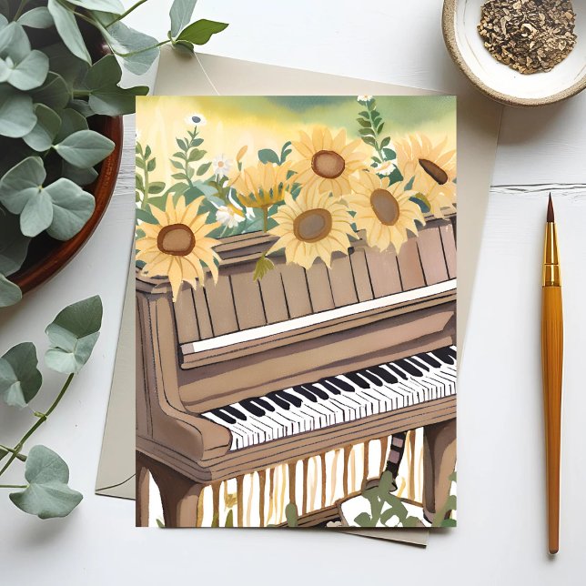 Carte Postale tonalité en fleur | Aquarelle Tournesol Floral Pia (Créateur téléchargé)