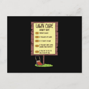 Carte Postale Tondeuse à gazon - Tarif horaire pour l'entretien 