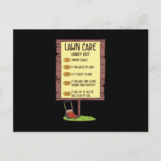Carte Postale Tondeuse à gazon - Tarif horaire pour l'entretien  (Devant)