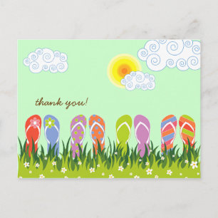 Carte Postale Tongs Colorés d'Été Amusement au Jardin Ensoleillé