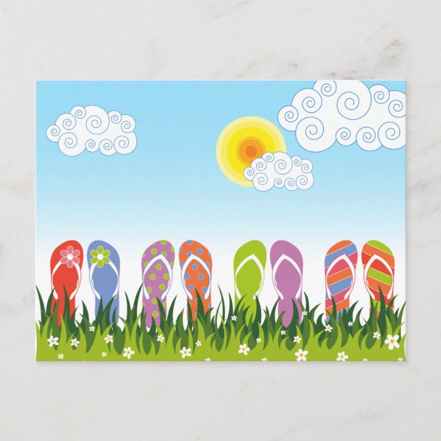 Carte Postale Tongs de couleur amusante d'été dans le jardin ens (Devant)