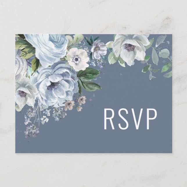 Carte Postale Tons de gris Dusty Bleu Mariage d'hiver RSVP Pos (Devant)