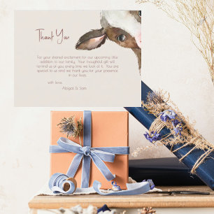 Carte Postale Tons neutres Baby shower Vache Merci