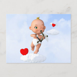 Carte Postale Toon Baby Cupid Flying with a Bow and Flrow