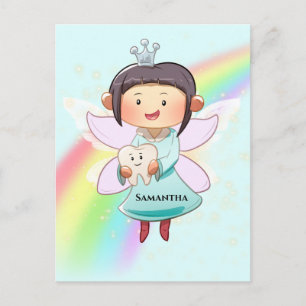 Carte Postale Tooth fairy bleu arc-en-ciel fée de poussière part
