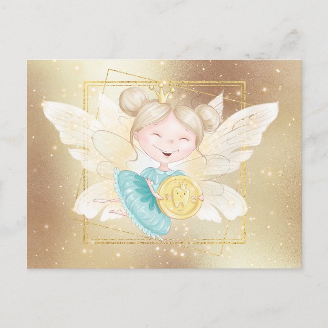 Carte Postale Tooth fairy letter | princess gold coin tooth (Devant)