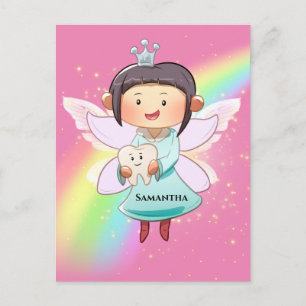 Carte Postale Tooth fairy rose arc-en-ciel parties scintillant d