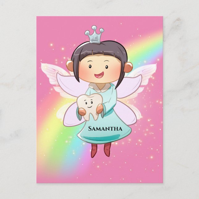 Carte Postale Tooth fairy rose arc-en-ciel parties scintillant d (Devant)