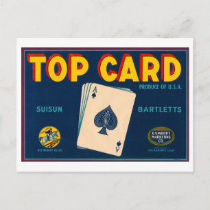 Carte Postale Top Card Suisun Bartletts Vintage Crate Étiquette
