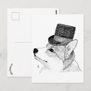 Carte Postale Top Hat Corgi
