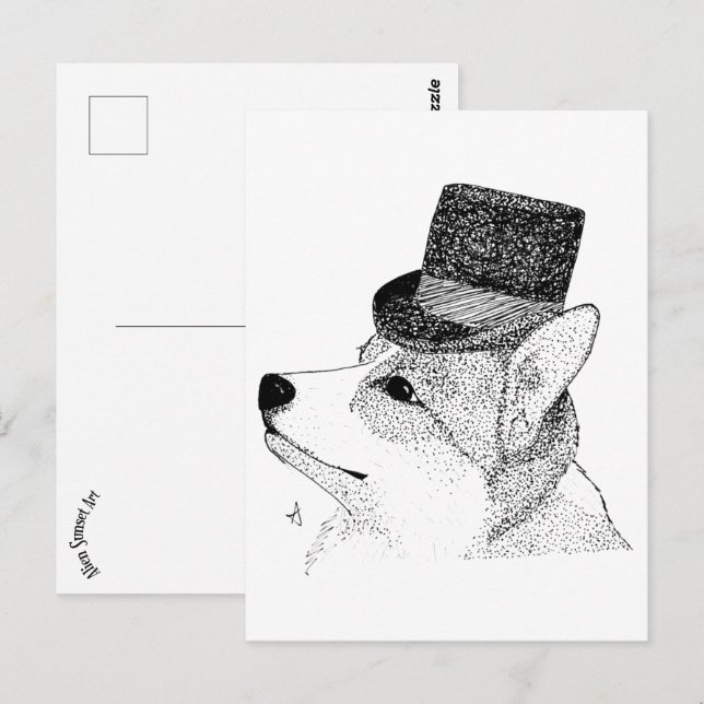 Carte Postale Top Hat Corgi (Devant / Derrière)