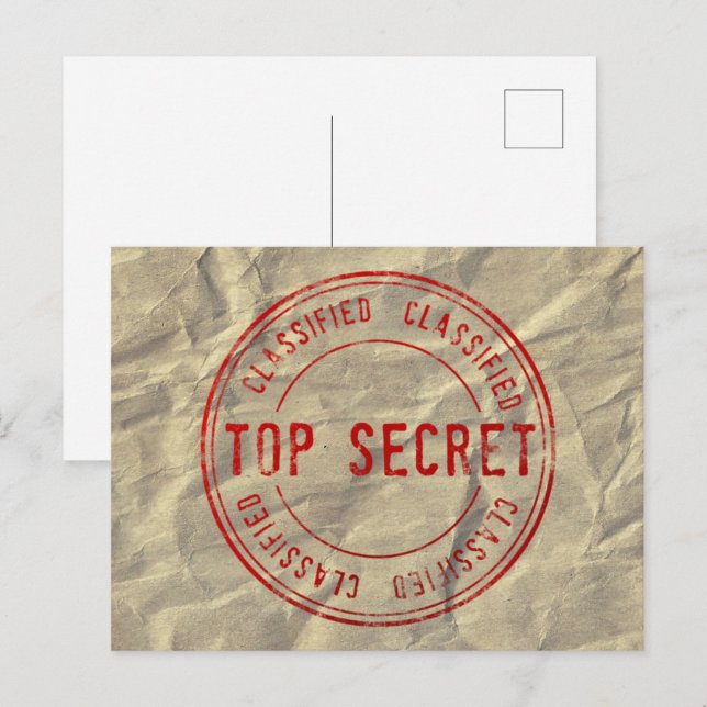 Carte Postale Top Secret Classifié sur papier Kraft à rinçage (Devant / Derrière)