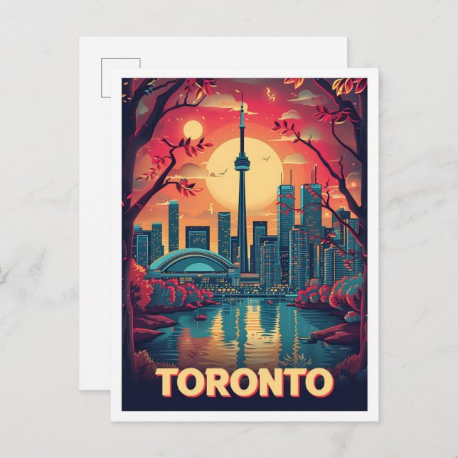 Carte Postale Toronto Canada Illustration de voyage en art Vinta (Devant / Derrière)
