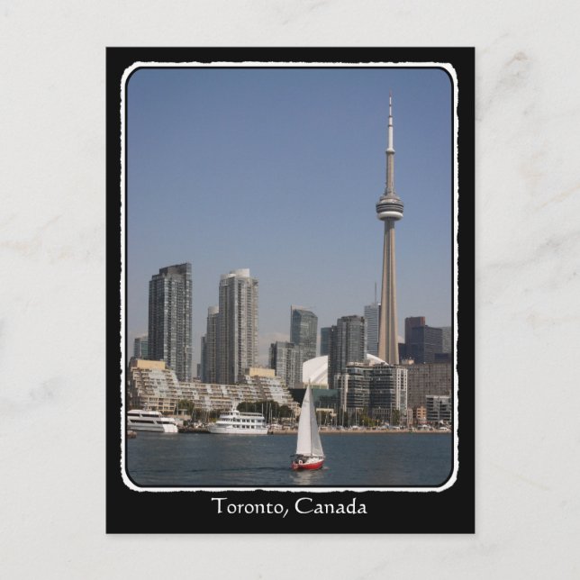 Carte Postale Toronto Harbour Skyline avec Red Boat et frontière (Devant)