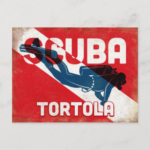 Carte Postale Tortola Scuba Diver - Blue Retro