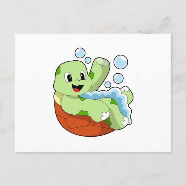 Carte Postale Tortue au bain avec mousse (Devant)