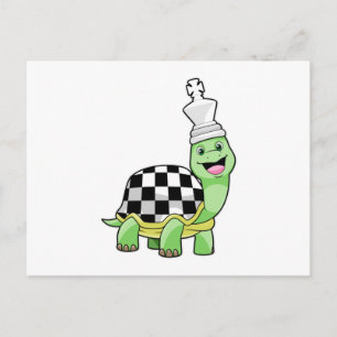 Carte Postale Tortue aux échecs avec jeu d'échecs & King