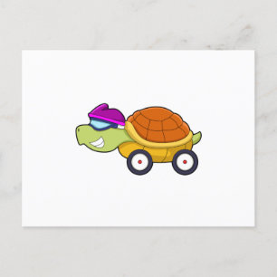 Carte Postale Tortue avec coquille en guise de voiture