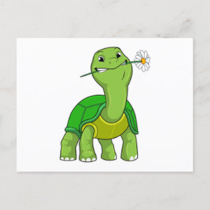 Carte Postale Tortue avec fleur de marguerite
