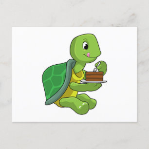 Carte Postale Tortue avec Gâteau