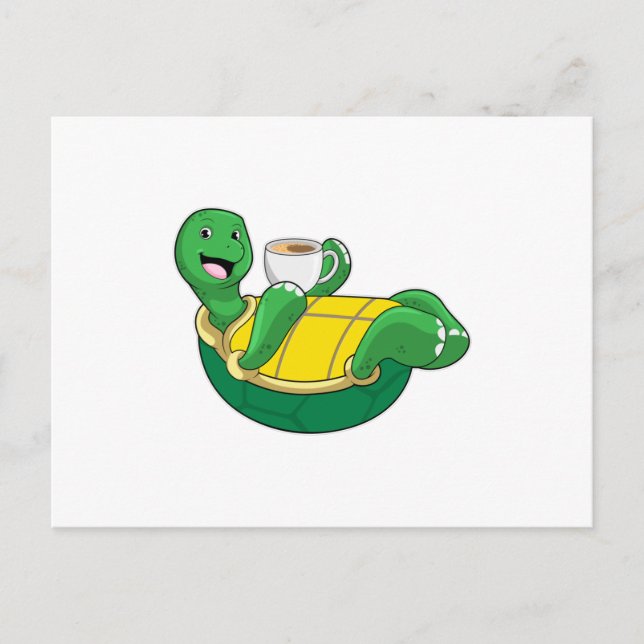 Carte Postale Tortue avec tasse de café (Devant)