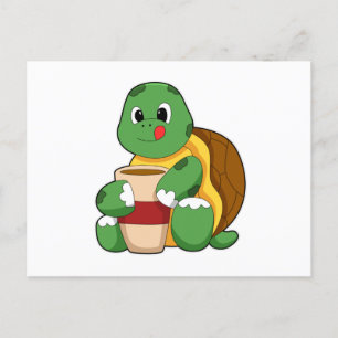 Carte Postale Tortue avec tasse de café