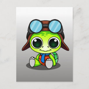 Carte Postale Tortue Chibi Aviatrice Mignonne