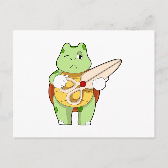 Carte Postale Tortue coiffeur avec ciseaux (Devant)