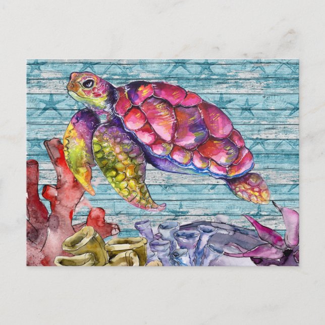 Carte Postale Tortue colorée (Devant)